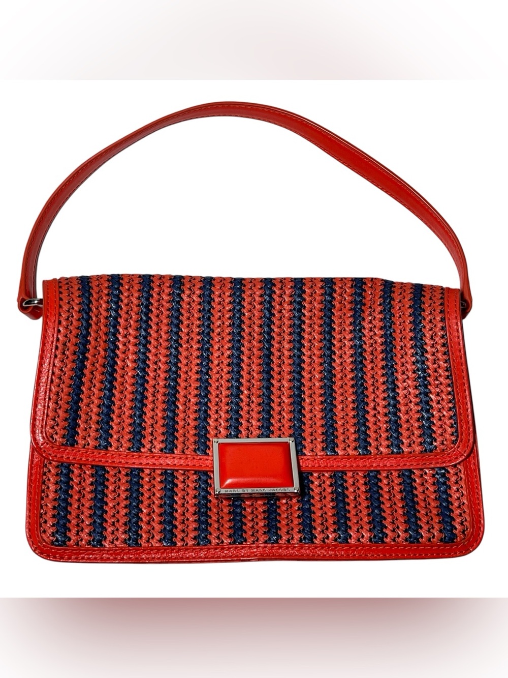 MARC BY MARC JACOBS Red & Navy Straw Shoulder Bag - Picture 2 of 10